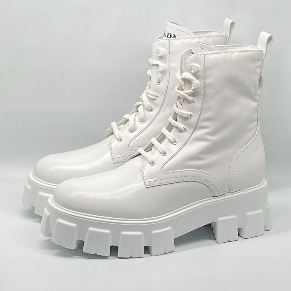 Prada Monolith Leather & Nylon Lug Sole Combat boots size 41